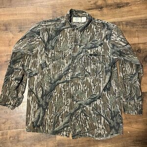 Rare Vintage 80s Mossy Oak Original Treestand Camo Long Sleeve Button-Up L Shirt